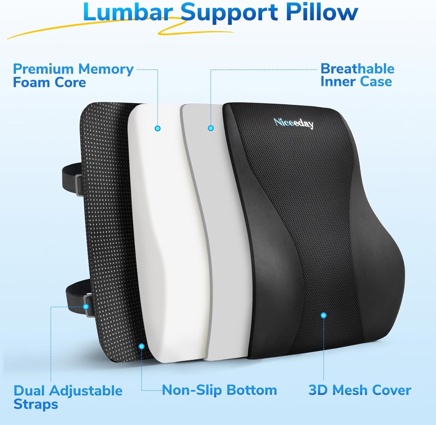 Lumbar Support Pillow for Office Chair Car Lumbar Pillow Lower Back Pain Relief Memory Foam Back Cushion with 3D Mesh Cover Gaming Chair Back Pillow Ergonomic Back Rest for Wheelchair Desk - Available at All In One Marketplace Canada