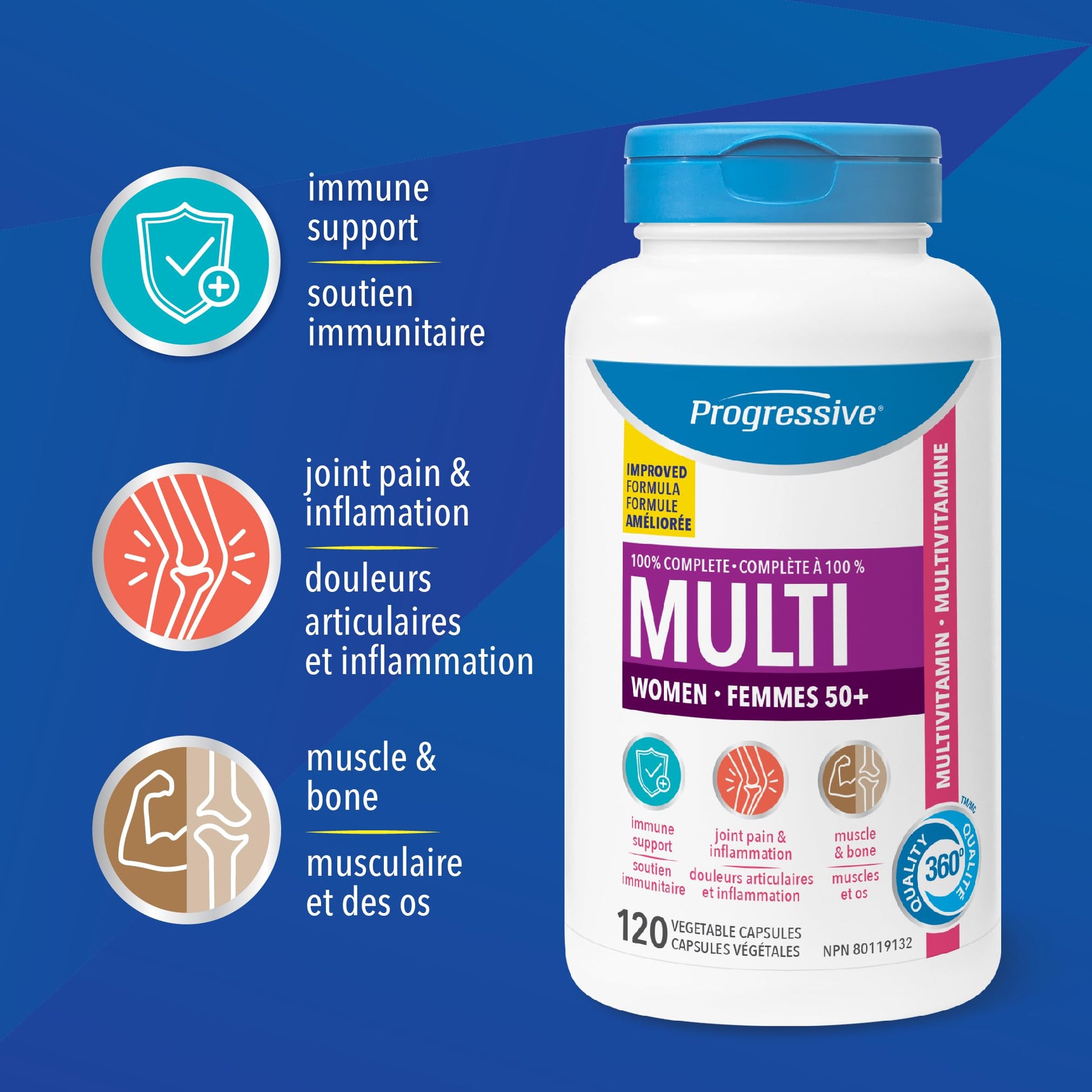 Progressive Advanced Multivitamin for Women 50+, with Black Cohosh, Chastetree, Maca, Turmeric, and CoQ10. Supports Menopause, Immunity, Heart Health, Joint Health, and Inflammation, 100% Complete, Canadian-Made, 120 Count - Available at All In One Marketplace Canada