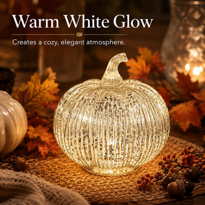 Hvfun 5.5 "(14cm) Mercury Glass Light up Pumpkin with Timer- Battery Operated Table Lamps for Festive Decoration-Thanksgiving Home Decoration Decorations (Silver) 🍁 All In One Marketplace Canada