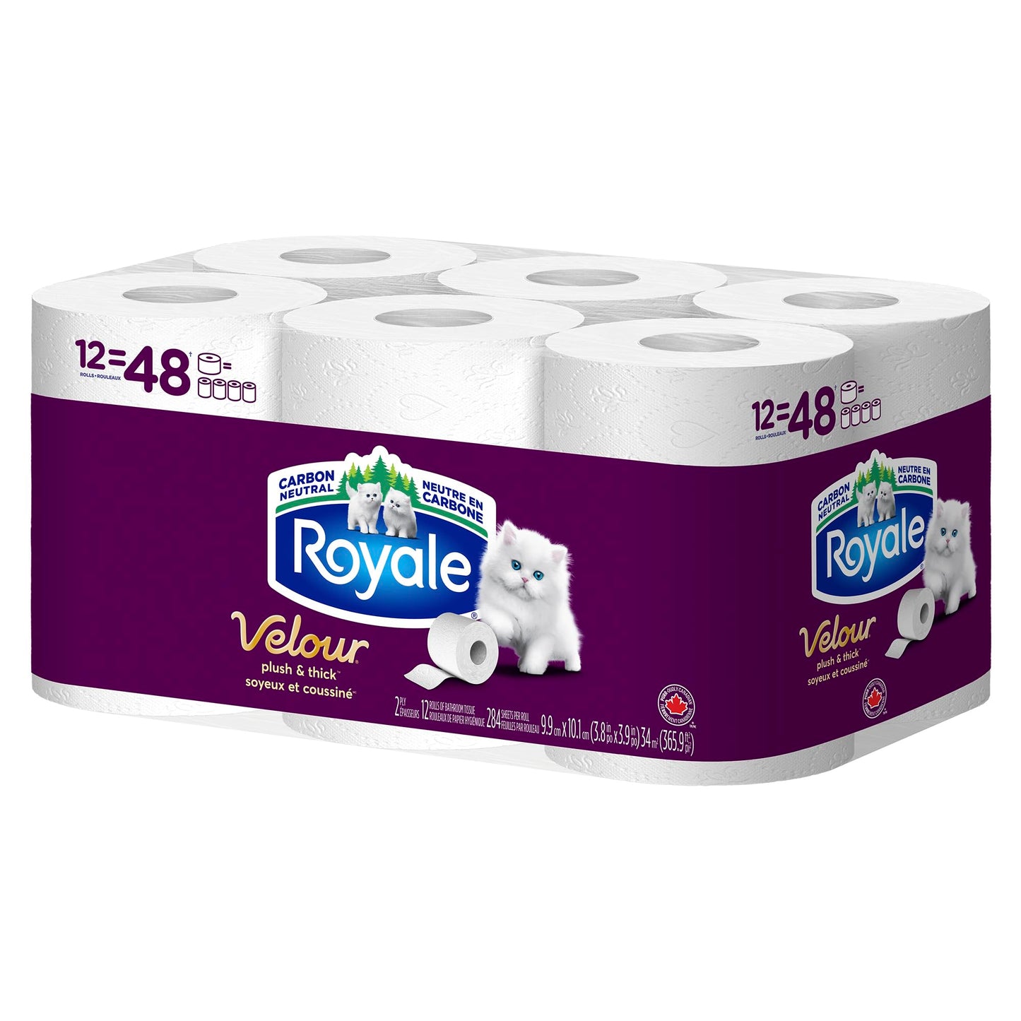 Royale Velour Toilet Paper, 12 Equal 48 Rolls, 284 Bathroom Tissues per roll