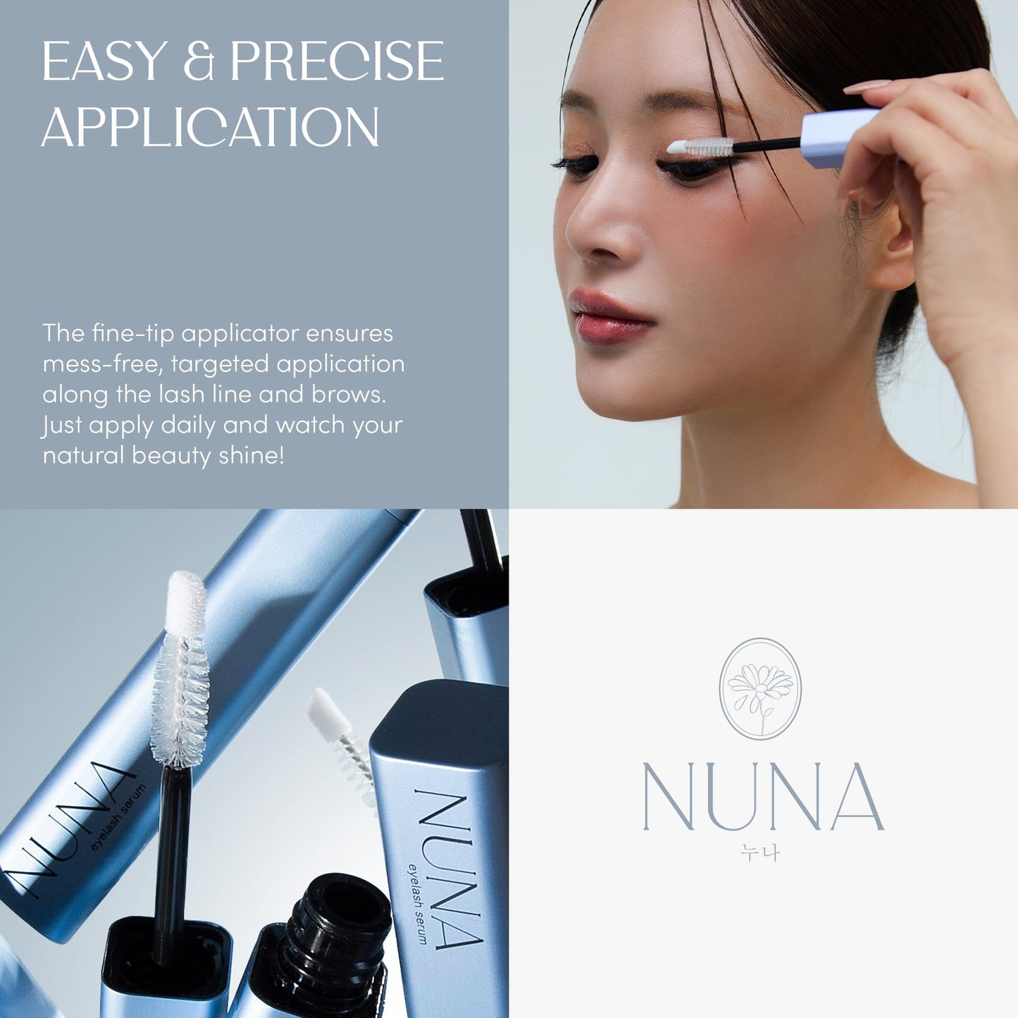 NUNA Eyelash Growth Support Serum 6ml – Eye Lash and Eyebrow Enhancing Serum for Women & Men with Biotin - Korean Multi Peptide & Natural Extracts – Promotes Fuller and Longer Lashes - 6 Month Supply - Available at All In One Marketplace Canada