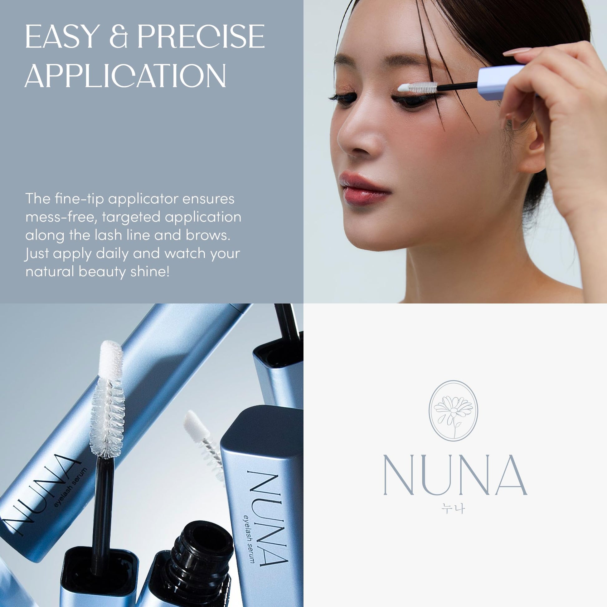 NUNA Eyelash Growth Support Serum 6ml – Eye Lash and Eyebrow Enhancing Serum for Women & Men with Biotin - Korean Multi Peptide & Natural Extracts – Promotes Fuller and Longer Lashes - 6 Month Supply - Available at All In One Marketplace Canada
