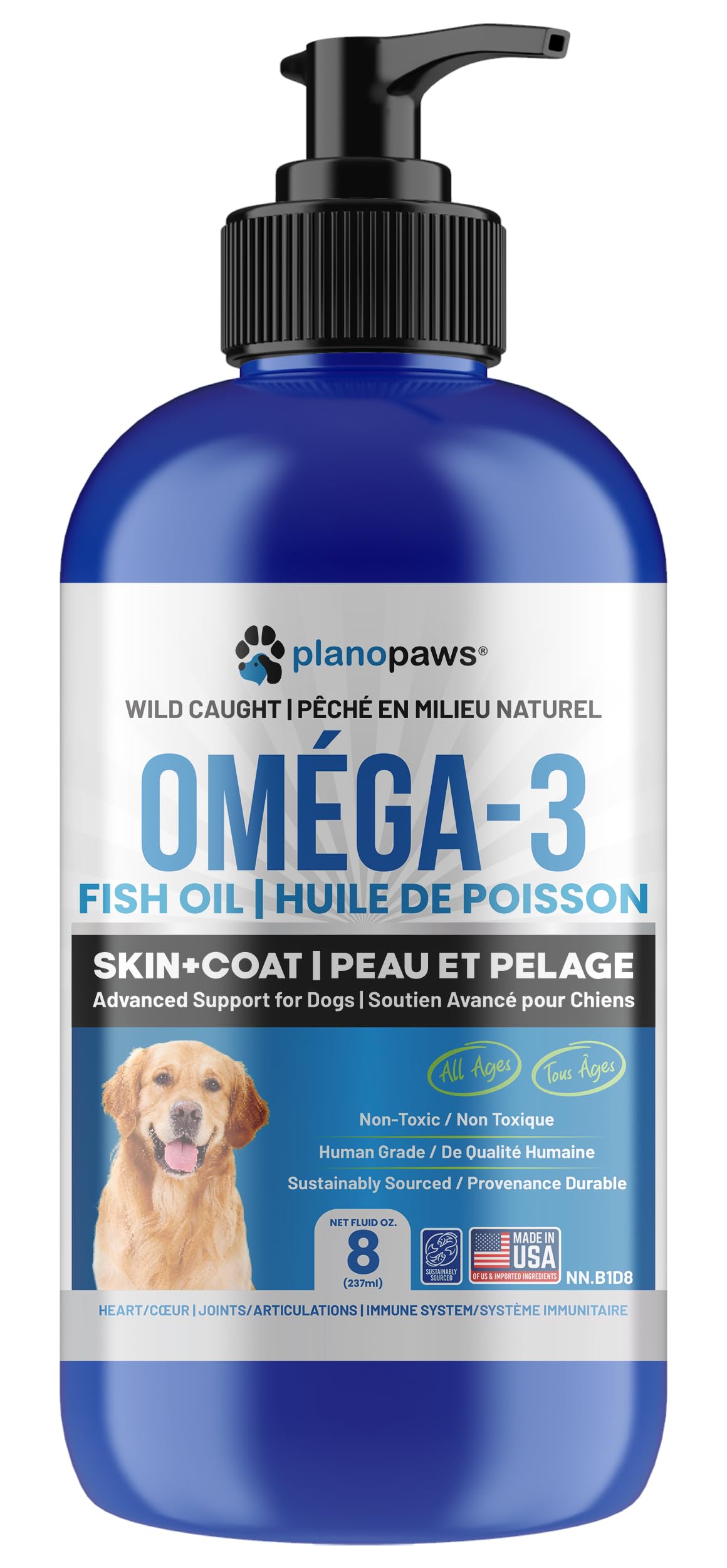 Omega 3 Fish Oil for Dogs – Liquid Fish Oil Supplement – Supports Skin & Coat, Joint Function & Overall Wellness – Easy to Serve – for All Breeds & Ages
