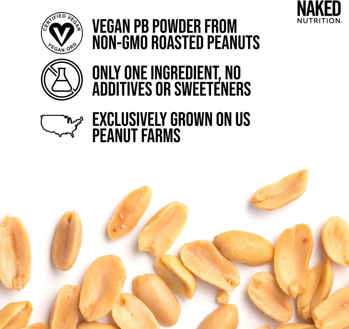 NAKED PB Powdered Peanut Butter – 2 lb Bulk, Single-Ingredient Roasted Peanuts, Vegan & Additive-Free