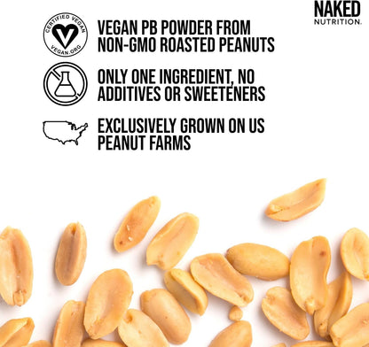 NAKED PB Powdered Peanut Butter – 2 lb Bulk, Single-Ingredient Roasted Peanuts, Vegan & Additive-Free