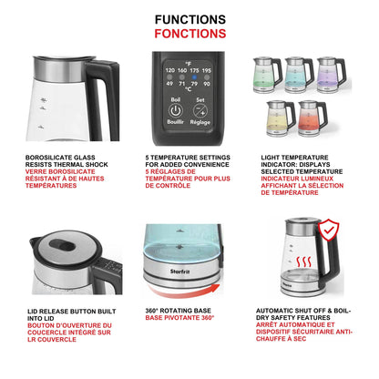 Starfrit Electric Glass Kettle, 1.7L, 5 Temperature Settings Starfrit