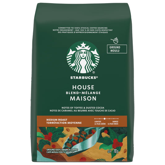 STARBUCKS House Blend Roast Ground Coffee, Medium Roast, Smooth And Balanced, Made With 100 Percent Arabica Beans, For Use With Drip Coffee Makers, Pour-overs, And French Presses, 793 g - Available at All In One Marketplace Canada