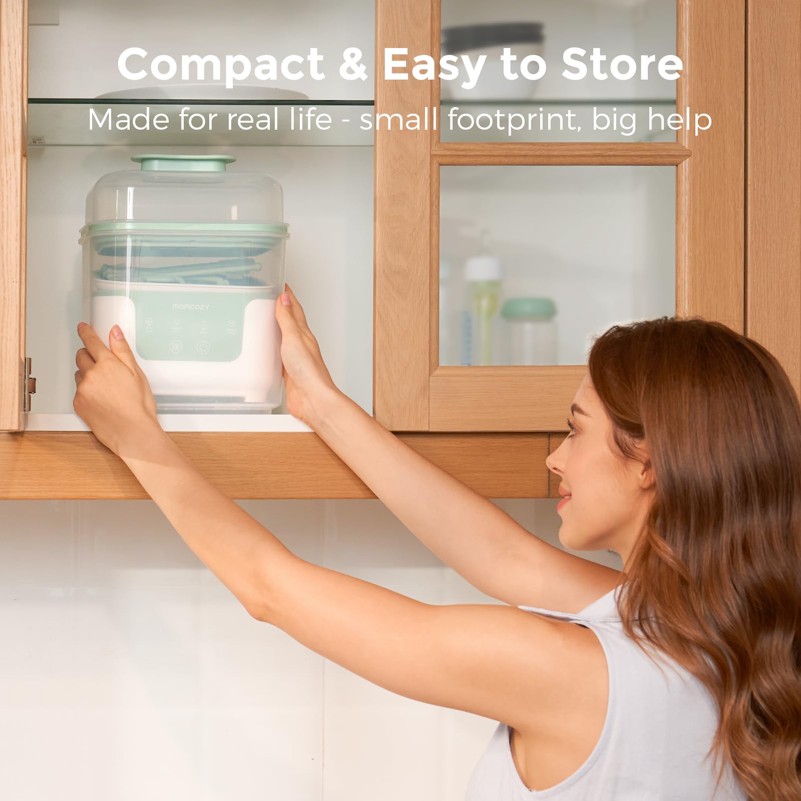Momcozy Bottle Sterilizer and Dryer, Modular Nesting Space Saving Design, 6 Bottles Capacity, 4 in 1 Compact Sterilizer for Baby Bottles, Breast Pump Parts & Newborn Essentials, Drying Rack Included - Available at All In One Marketplace Canada