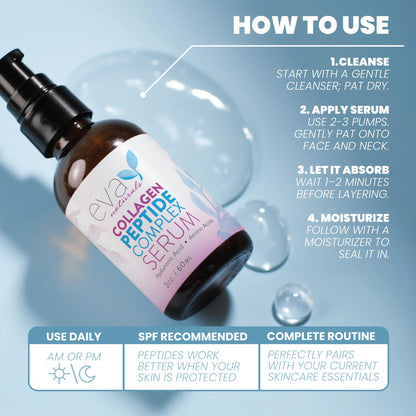 Eva Naturals Peptide Serum for Face – Collagen Boosting Anti-Aging Facial Serum for Wrinkles, Fine Lines & Microneedling – Skin Firming, Smoothing & Hydrating Peptides Booster - Available at All In One Marketplace Canada