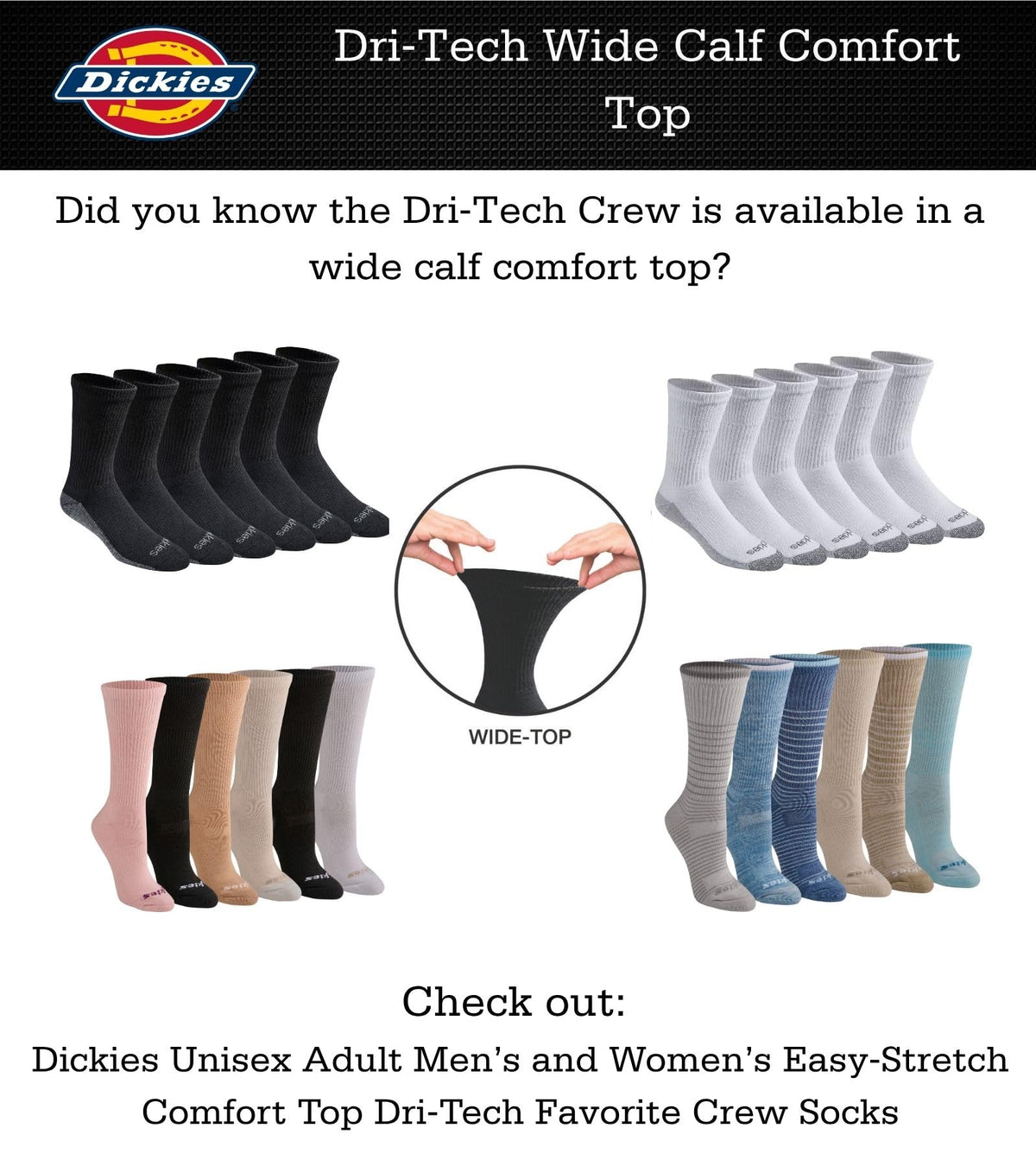 Dickies Men's Dri-tech Moisture Control Crew Socks Multipack, White (6 Pairs), Shoe Size: 6-12