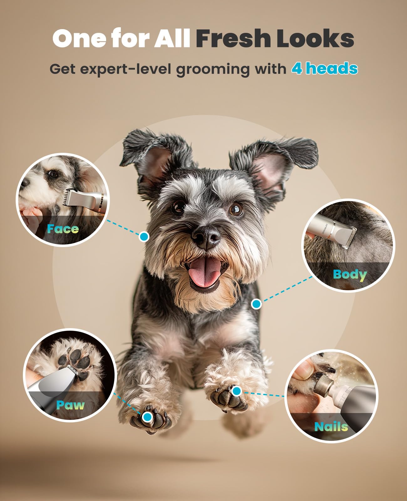 oneisall 4 in 1 Dog Grooming Kit with LCD Display, Dog Hair Trimmer for Paw Nail Grinder, Rechargeable Cordless Low Noise IPX7 Waterproof Pet Clippers - Available at All In One Marketplace Canada