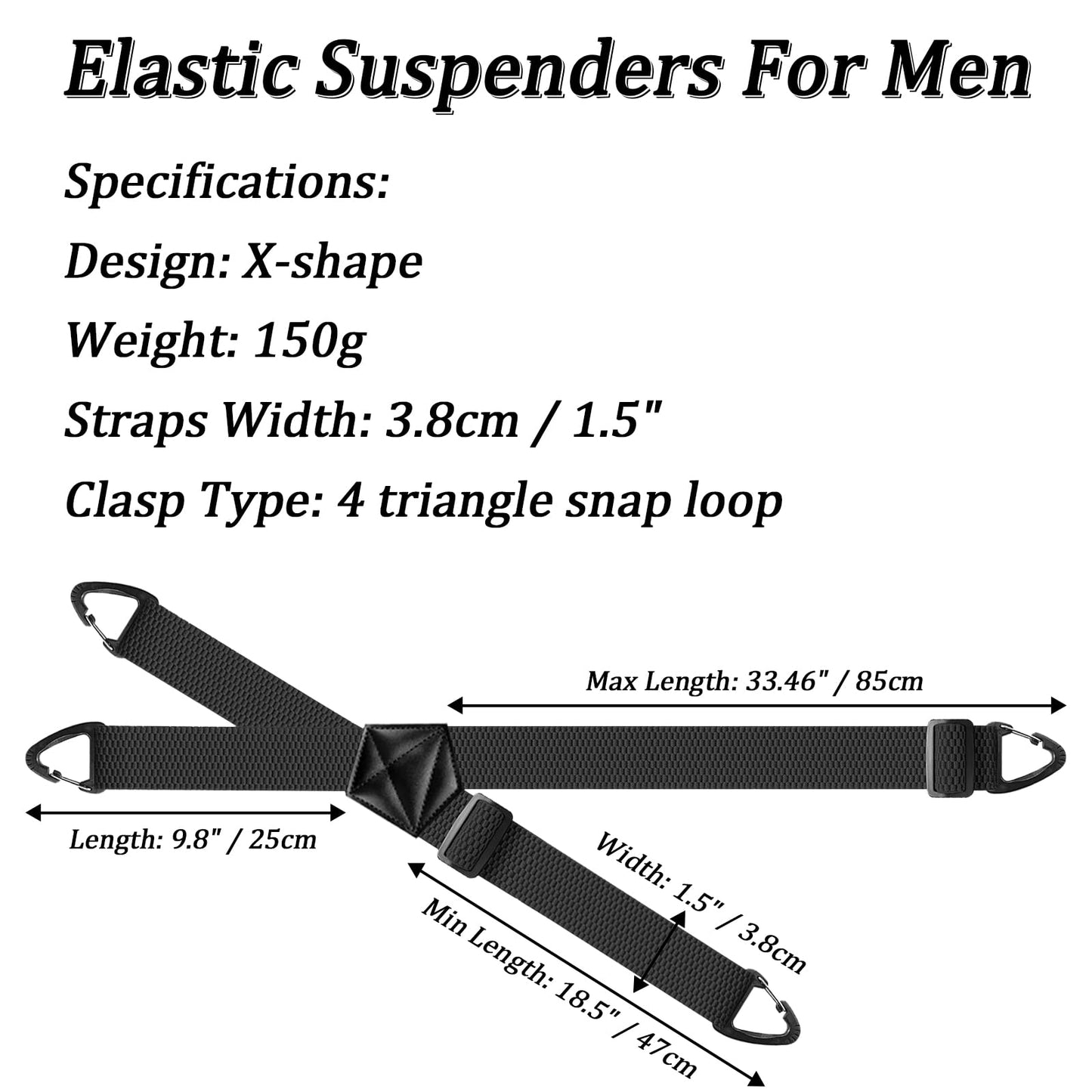 Suspenders for Men Heavy Duty Mens Suspenders Elastic 1.5-inch Braces Adjustable with 4 Plastic Snap Loop for Jeans Pants Outdoor Work Wedding Black - Available at All In One Marketplace Canada