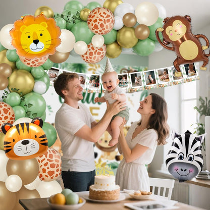 Wild Birthday Decorations, Safari Jungle Theme 1st Birthday Decorations for Boy or Girl, Photo Banner, Balloon Box, Balloons Garland, Foil balloons, High Chair Banner, Wild Backdrop, Cake Topper 🍁 All In One Marketplace Canada