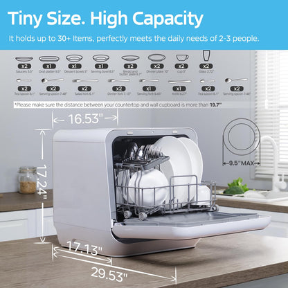 Midea Countertop Dishwasher, Portable Dishwasher with 6 Wash Programs,Black