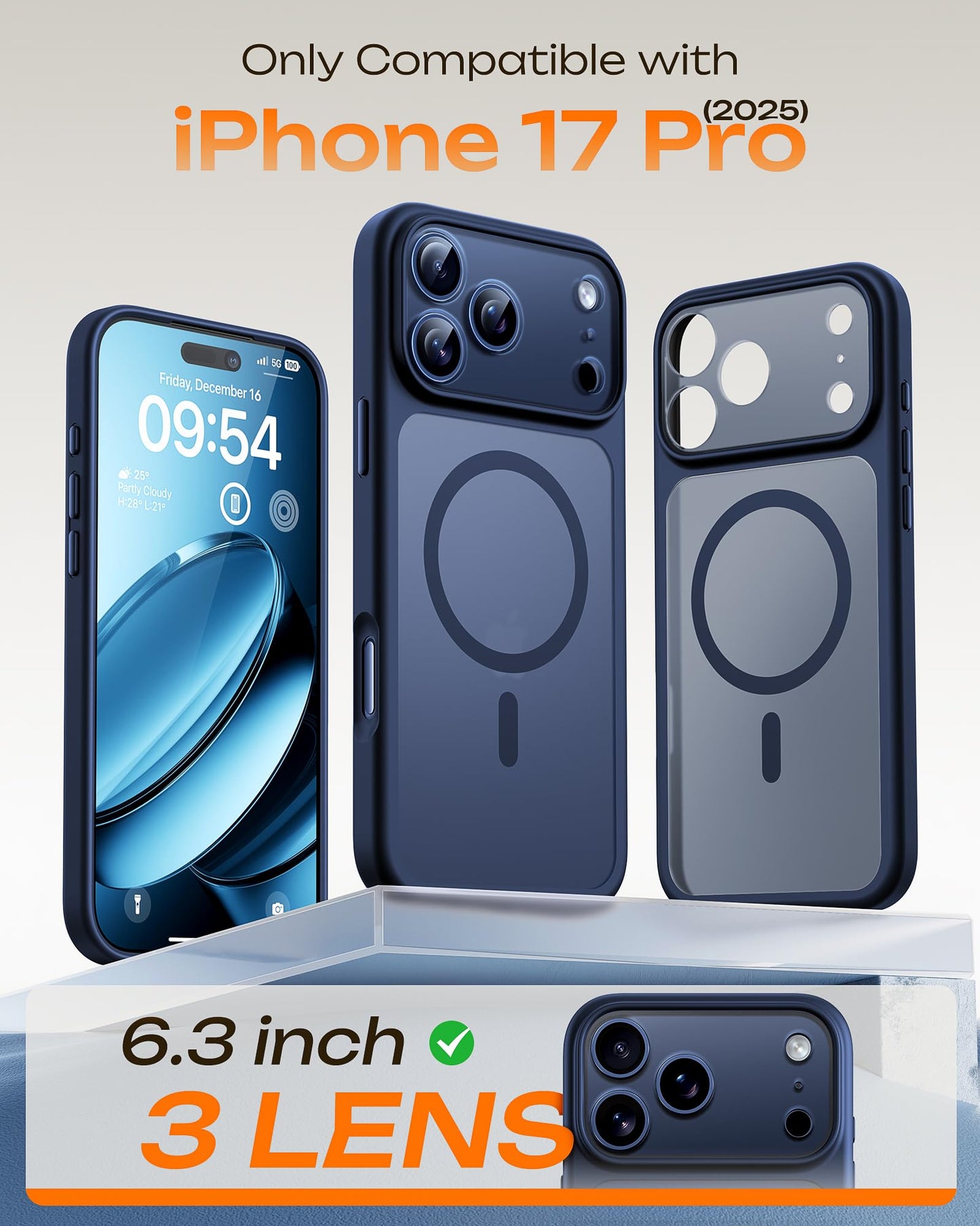 TOCOL Case for Phone 17 Pro, Full Camera Protection, Built-in Magnets, Compatible with Magsafe, Drop Protection, Translucent Matte Phone Case for Phone 17 Pro 6.3 inch (Dark Blue)
