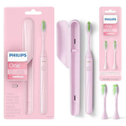 Philips One by Sonicare Battery Toothbrush, Brush Head Bundle, Manhattan Pink, BD3003/AZ Philips Sonicare