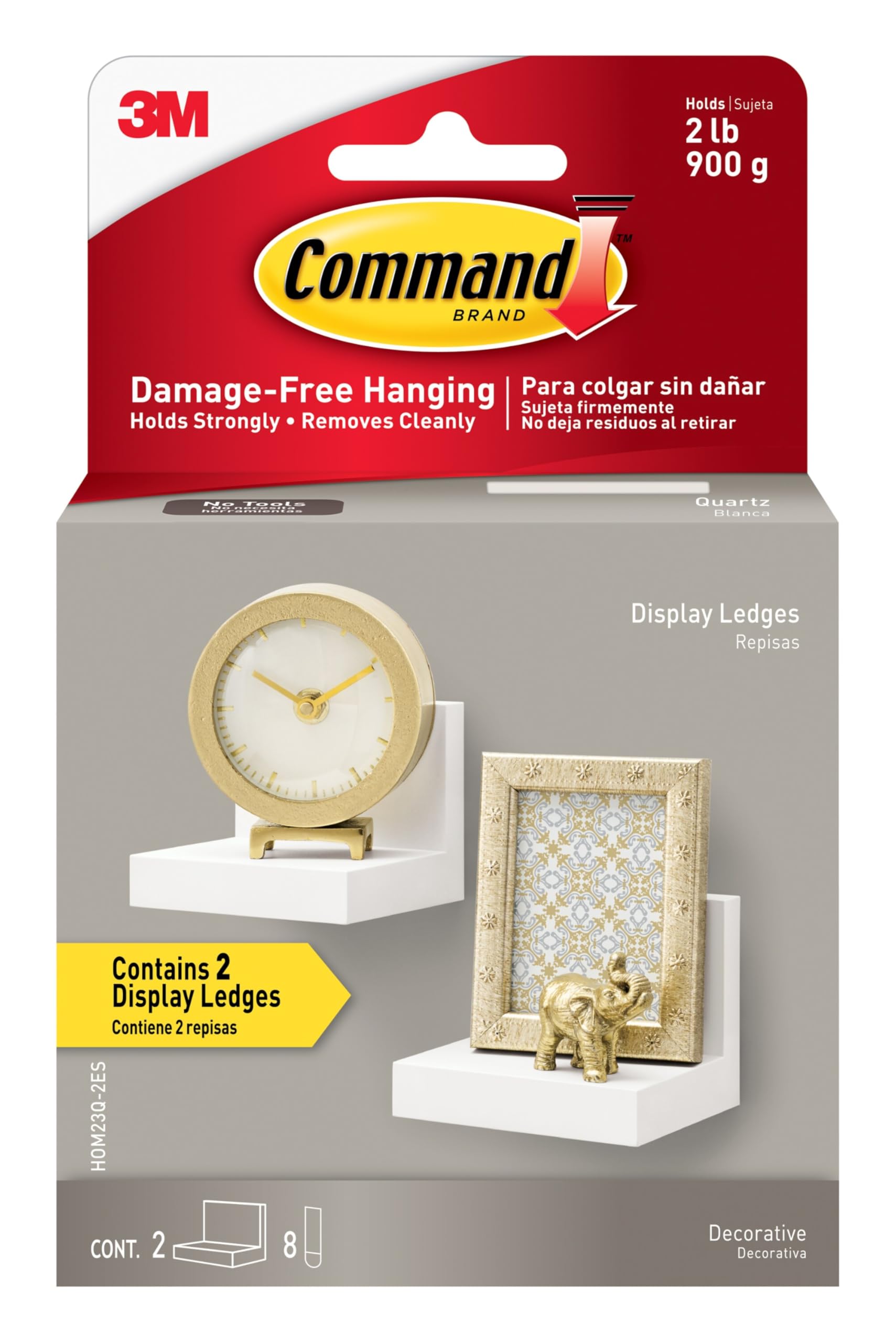Command Display Floating Wall Shelves, 2 Ledges 8 Strips, Damage-free Decorating, Quartz Command