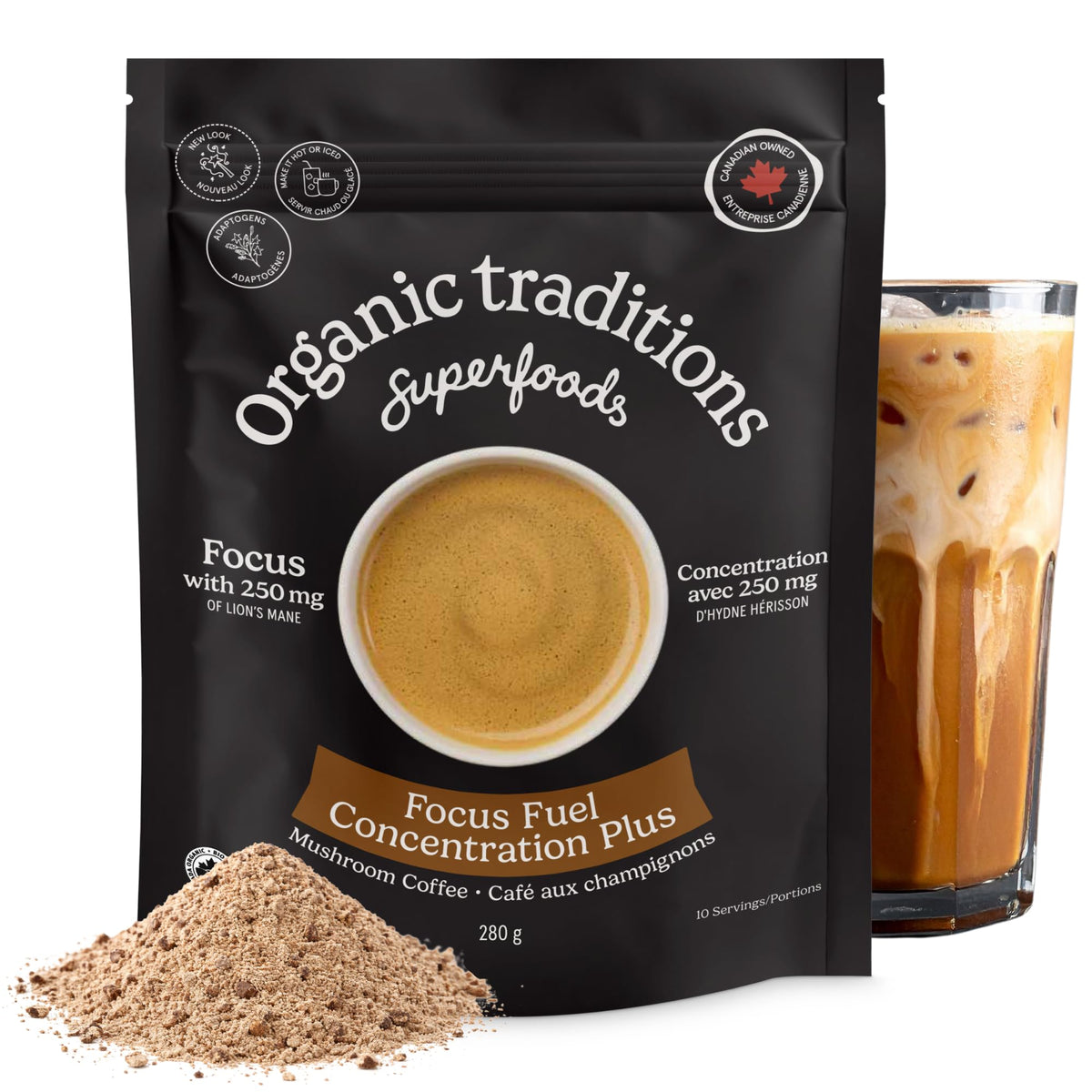 Organic Traditions Focus Fuel Instant Mushroom Coffee Blend, Daily, 10oz