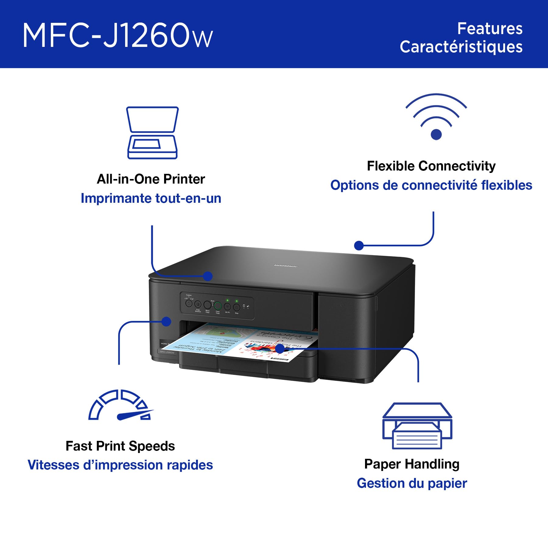 Brother MFC-J1260W Work Smart Wireless Colour Inkjet All-in-One Printer Scanner Copier for Home Office 150-Sheet Tray 16ppm Black 9ppm Colour with LC501 Starter Ink (MFCJ1260W)