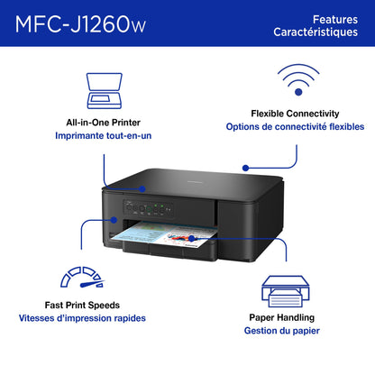 Brother MFC-J1260W Work Smart Wireless Colour Inkjet All-in-One Printer Scanner Copier for Home Office 150-Sheet Tray 16ppm Black 9ppm Colour with LC501 Starter Ink (MFCJ1260W)