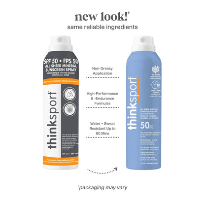 Thinksport SPF 50 All Sheer Mineral Sunscreen Spray – Air Powered, Waterproof Sport Sunscreen Spray – Safe, Natural Zinc Oxide Sun Protection, 6 Fl oz - Available at All In One Marketplace Canada