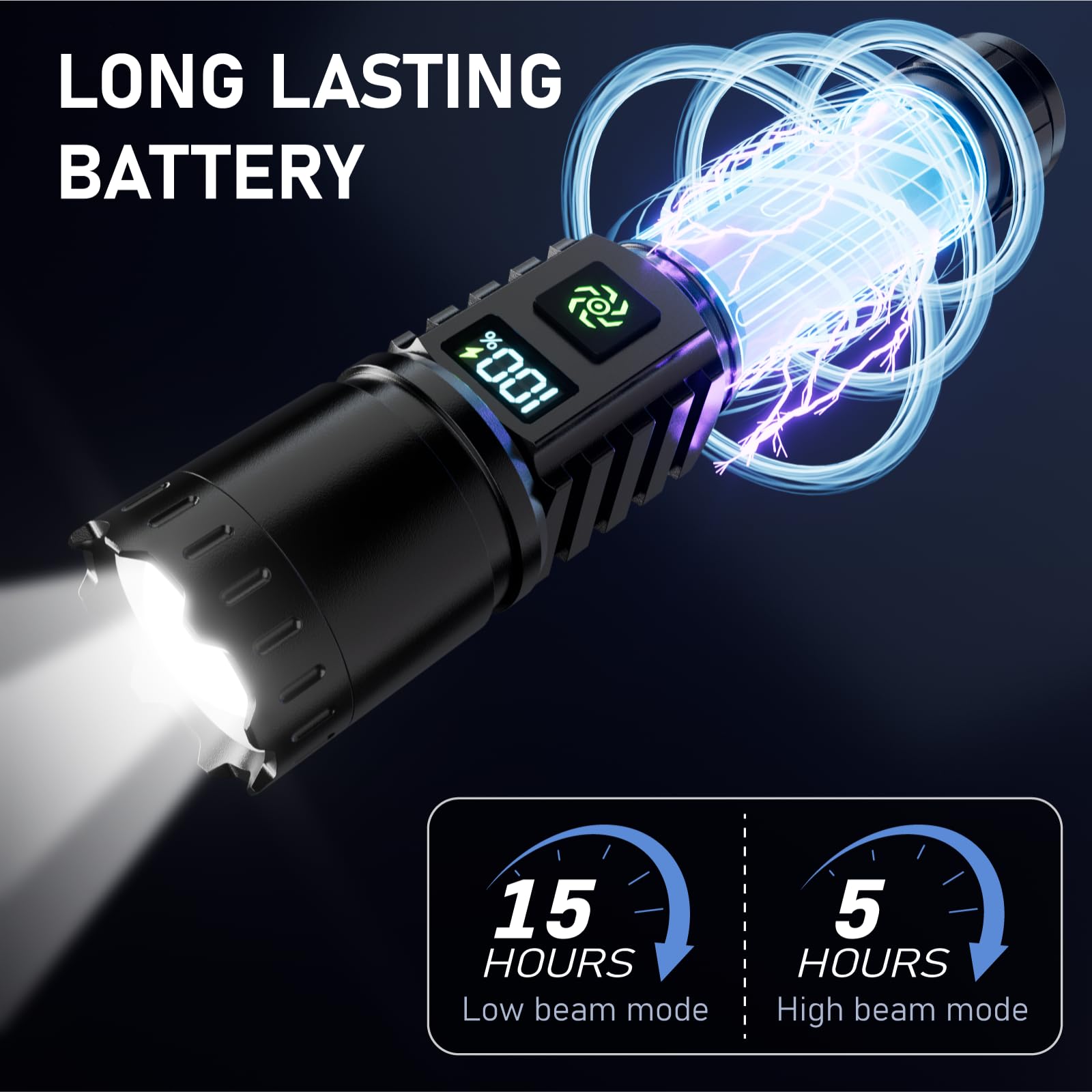 Rechargeable Flashlight 2 Pack, 990000 High Lumens LED Flash Light, Brightest Zoomable Lampe with LCD Digital Display, 5Modes Super Bright Flashlights, Powerful Tactical Flashlight for Outdoor, Gift - Available at All In One Marketplace Canada