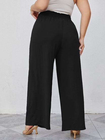 AusLook Plus Size Wide Leg Pants for Women High Waisted Lightweiht Palazzo Black 3X Pants Adjustable Tie Knot Paperbag Dressy Loose Comfy Business Casual Work Flowy Holiday Trousers with Pockets 🍁 All In One Marketplace Canada