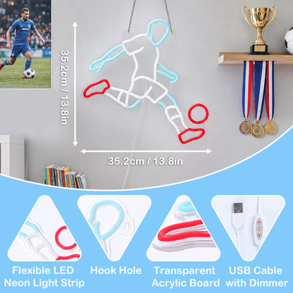 FULLOSUN Soccer Neon Sign, Dimmable LED Football Player Night Light, USB Powered for Man Cave Game Room Bedroom Party Wall Decor, Gift for Soccer Sports Lover Man Boy Teen Kid Birthday Christmas 🍁 All In One Marketplace Canada