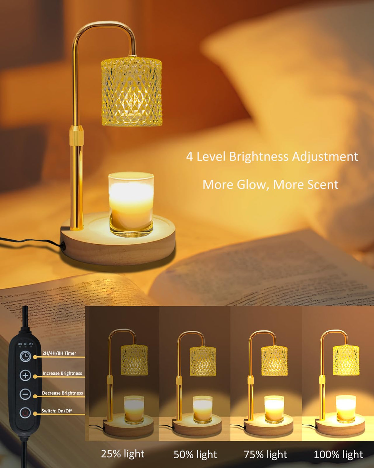 Candle Warmer Lamp with Timer Dimmer Adjustable Height, Christmas Gifts for Women Mom, Dimmable Wax Melter for Jar Candles, Home Decor Living Room Bedroom Decor 🍁 All In One Marketplace Canada