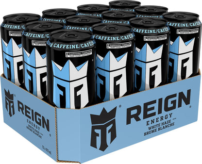 Reign Energy, White Haze, 473mL (12 Pack) - Zero Sugar Energy Drink with BCAAs and Electrolytes