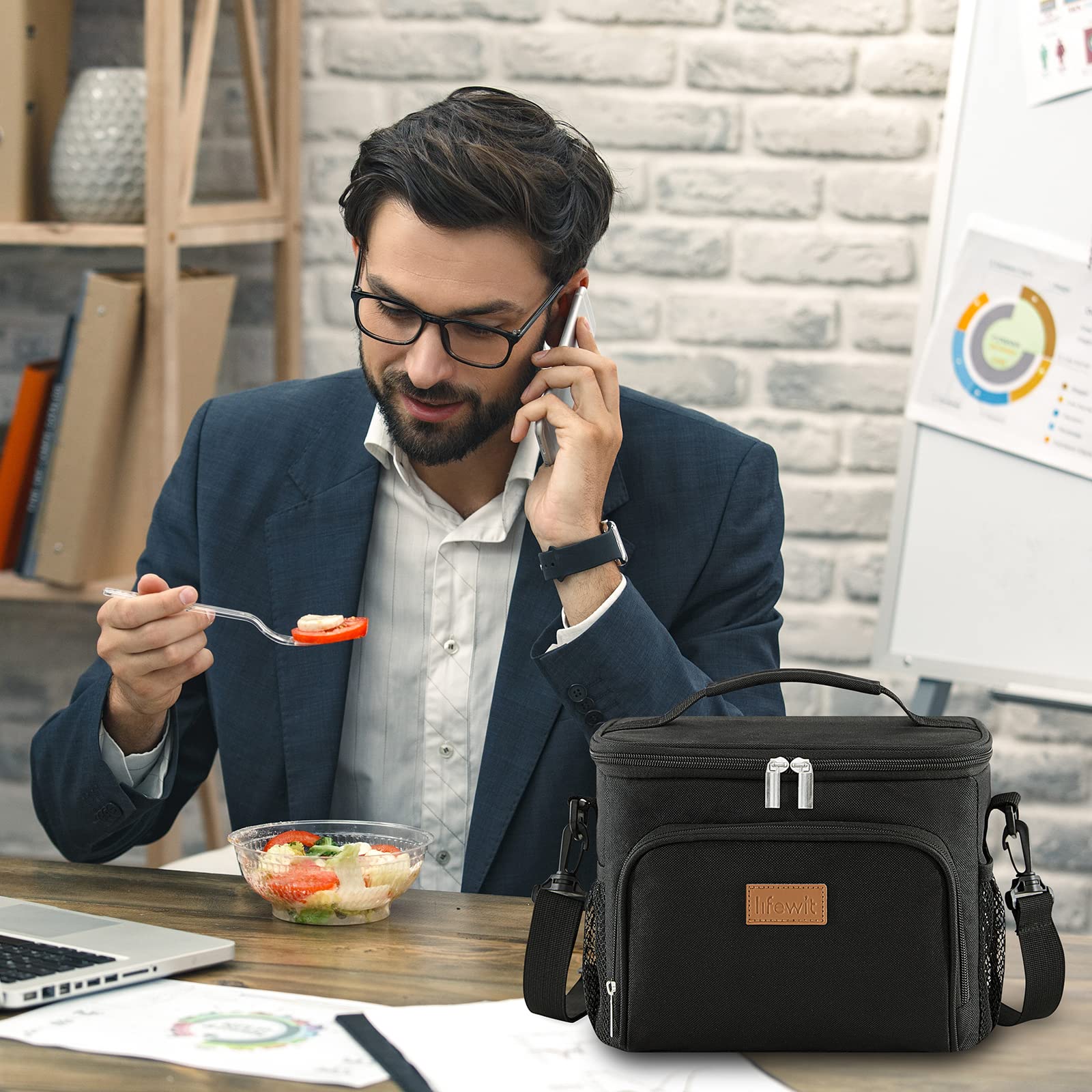Lifewit Insulated Lunch Bag for Men, Reusable Lunch Box Women, Portable Cooler Freezable Soft Tote Bag Leakproof with Adjustable Shoulder Strap for Adult/Kid for Work/Picnic/School,Black 9L