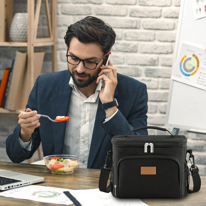 Lifewit Insulated Lunch Bag for Men, Reusable Lunch Box Women, Portable Cooler Freezable Soft Tote Bag Leakproof with Adjustable Shoulder Strap for Adult/Kid for Work/Picnic/School,Black 9L