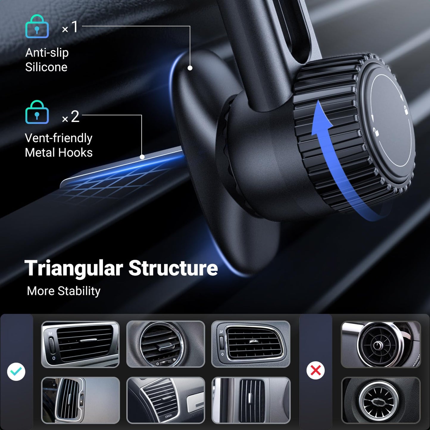 UGREEN Magsafe Phone Mount for Car, Not Blocking Air Vent, with 2 Metal Rings for All Phones Strengthen Magnetic Car Phone Holder Compatible with iPhone 17 16 15 Pro Max 14 13 12 Pro Mini MagSafe Case