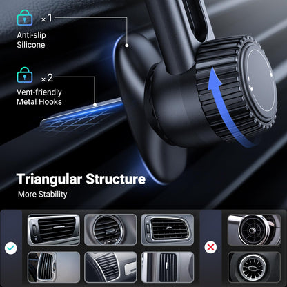 UGREEN Magsafe Phone Mount for Car, Not Blocking Air Vent, with 2 Metal Rings for All Phones Strengthen Magnetic Car Phone Holder Compatible with iPhone 17 16 15 Pro Max 14 13 12 Pro Mini MagSafe Case
