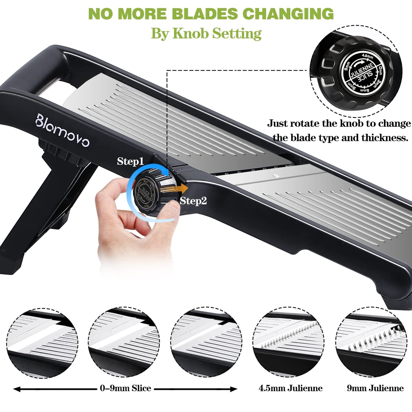 Blamovo Mandoline Slicer for Kitchen, Vegetable Mandolin Slicer with Adjustable Thickness by One-Knob Control, Veggie Fruit Potato Slicer Julienne, with Safety Gloves - Available at All In One Marketplace Canada