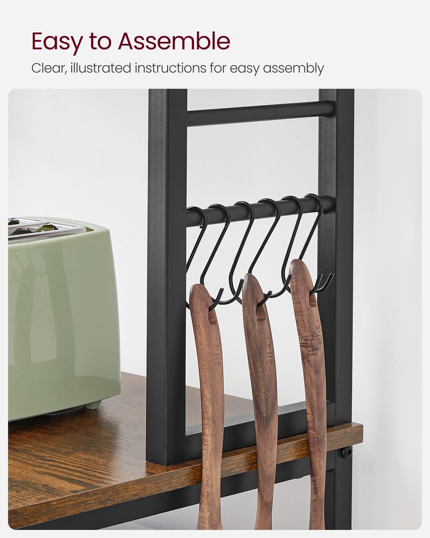VASAGLE Coffee Bar, Baker’s Rack for Kitchen with Storage, 6-Tier Kitchen Shelves with 6 Hooks, Microwave Stand, Industrial, 15.7 x 23.6 x 65.7 Inches, Rustic Brown and Black UKKS024B01 🍁 All In One Marketplace Canada VASAGLE