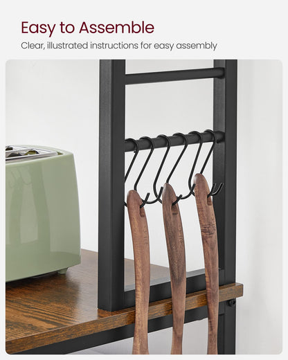 VASAGLE Coffee Bar, Baker’s Rack for Kitchen with Storage, 6-Tier Kitchen Shelves with 6 Hooks, Microwave Stand, Industrial, 15.7 x 23.6 x 65.7 Inches, Rustic Brown and Black UKKS024B01 🍁 All In One Marketplace Canada VASAGLE