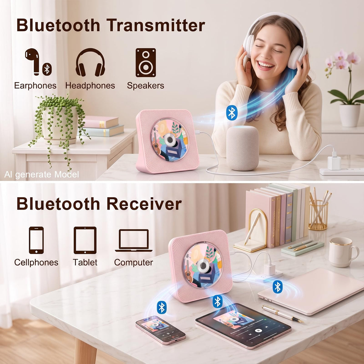 Gueray Portable CD Player with Bluetooth, Desktop CD Music Players for Home with Speakers and Remote Control, Support AUX&USB FM Radio Cool Men's Music Lovers Christmas Birthday Gifts,Cool Room Decor 🍁 All In One Marketplace Canada