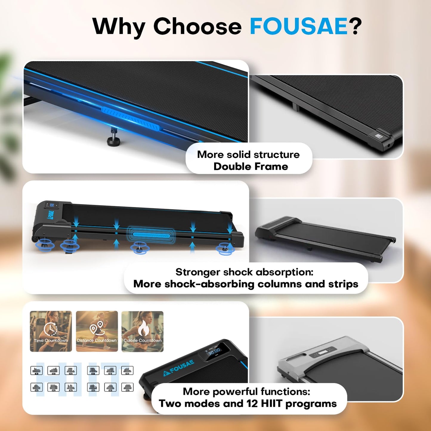 Walking Pad with 9% Incline, FOUSAE 3 in 1 6.2 MPH Treadmill for Home with Double Frame 330 LB Weight Capacity, 2.5 HP Under Desk Walking Pad Treadmill with 12 HIIT Programs, Magnetic Remote Control - Available at All In One Marketplace Canada