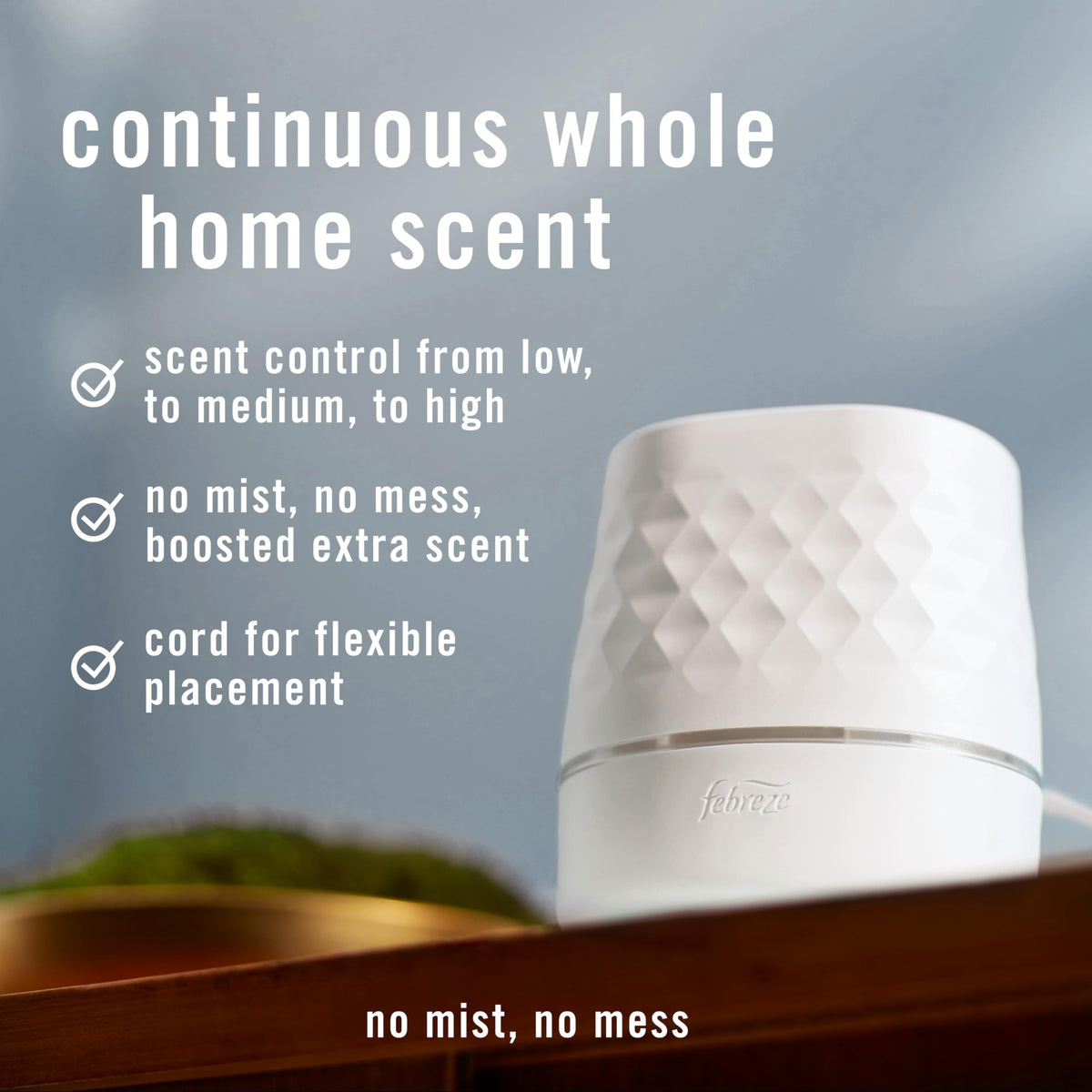 Febreze PLUG Scent Booster Starter Kit, White, Oil Diffuser, Air Freshener Plug In, Continuous Scent Device + 1 Gain Original Refill