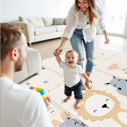 mloong Baby Play Mat, 71x59x0.4 Large Thick Playmat, Folding Portable Waterproof Reversible Double-Sided Crawling Mat, Baby Floor Mat for Infants and Toddlers, Easy to Clean (71x59x0.4in-Star)