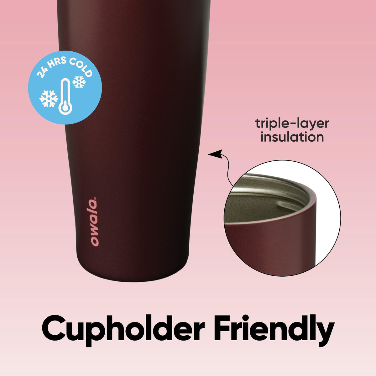 Owala FreeSip Tumbler Insulated Stainless Steel Water Bottle with Built-in Straw and Side Handle, for Travel, Work, School, and Sports, 30oz, BPA Free, Leak Proof, Black Cherry