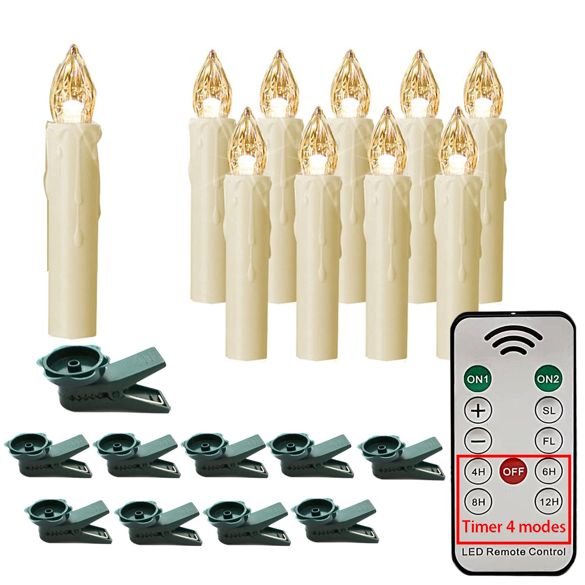 HANNAHONG 10 pcs LED Flamessless Taper Candles with Remote,Small Mini Flickering Wax,Battery Operated Window Clips Lights for Stick Candelabra,Wreath,Christmas Tree Decor 🍁 All In One Marketplace Canada