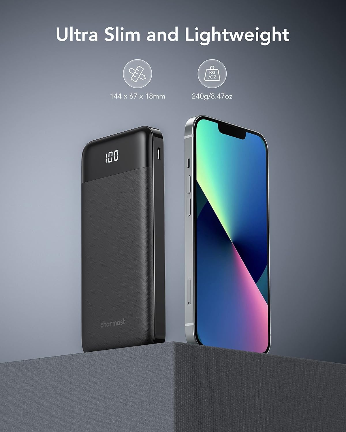 Charmast Power Bank with Built in Cables, 10000mAh USB C Battery Pack 6 Outputs 2 Inputs with LED Display Type C Powerbank Portable Charger Compatible with Smartphones Tablets and More (Black) - Available at All In One Marketplace Canada