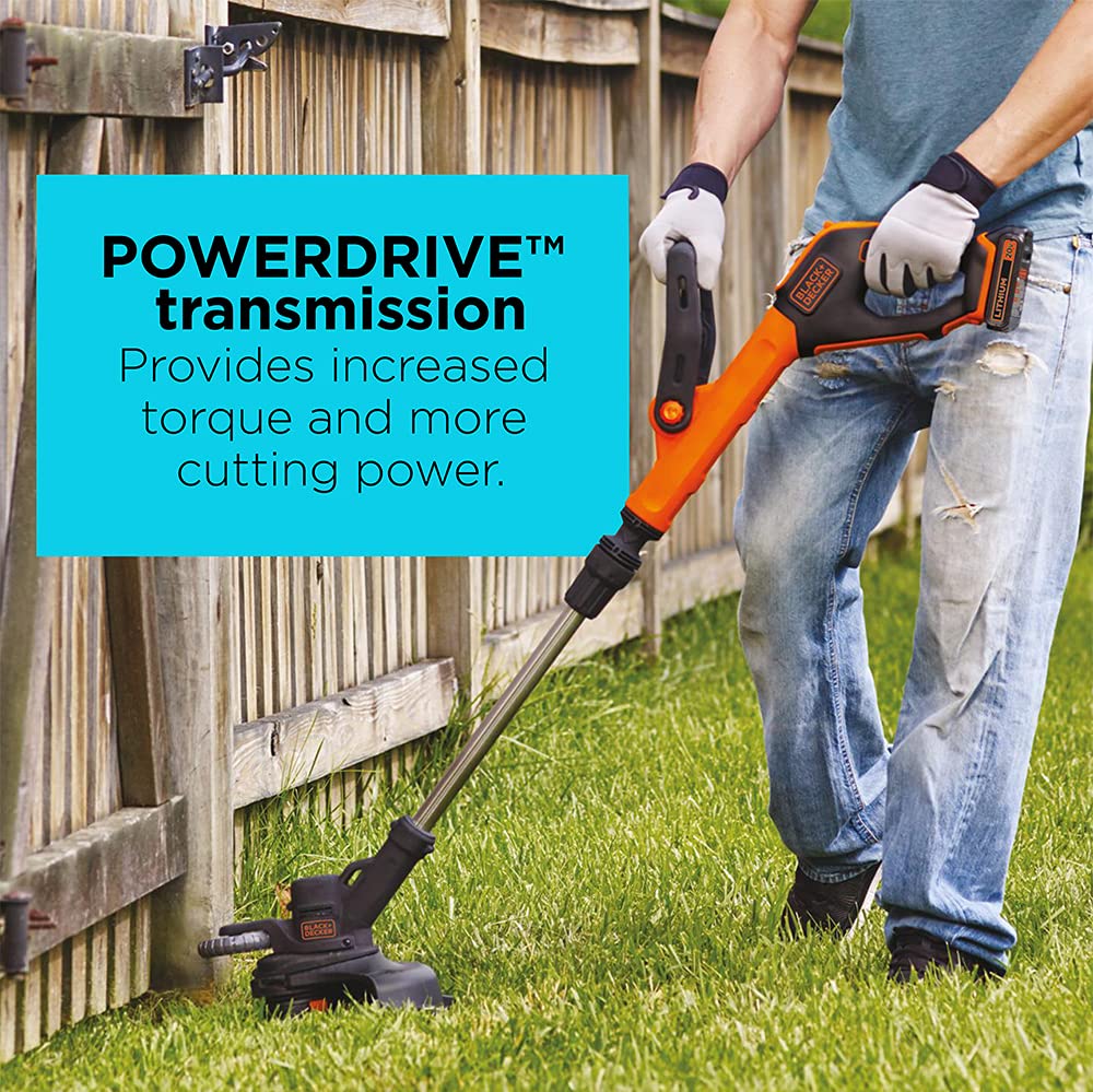 BLACK+DECKER 20V MAX Cordless String Trimmer with Power Drive Transmission, 2-Speed Control, Auto Feed, 12-Inch (LST522-CA) BLACK+DECKER