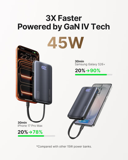 INIU 45W Fast Charging Portable Charger, 10000mAh with Built in Wall Plug
