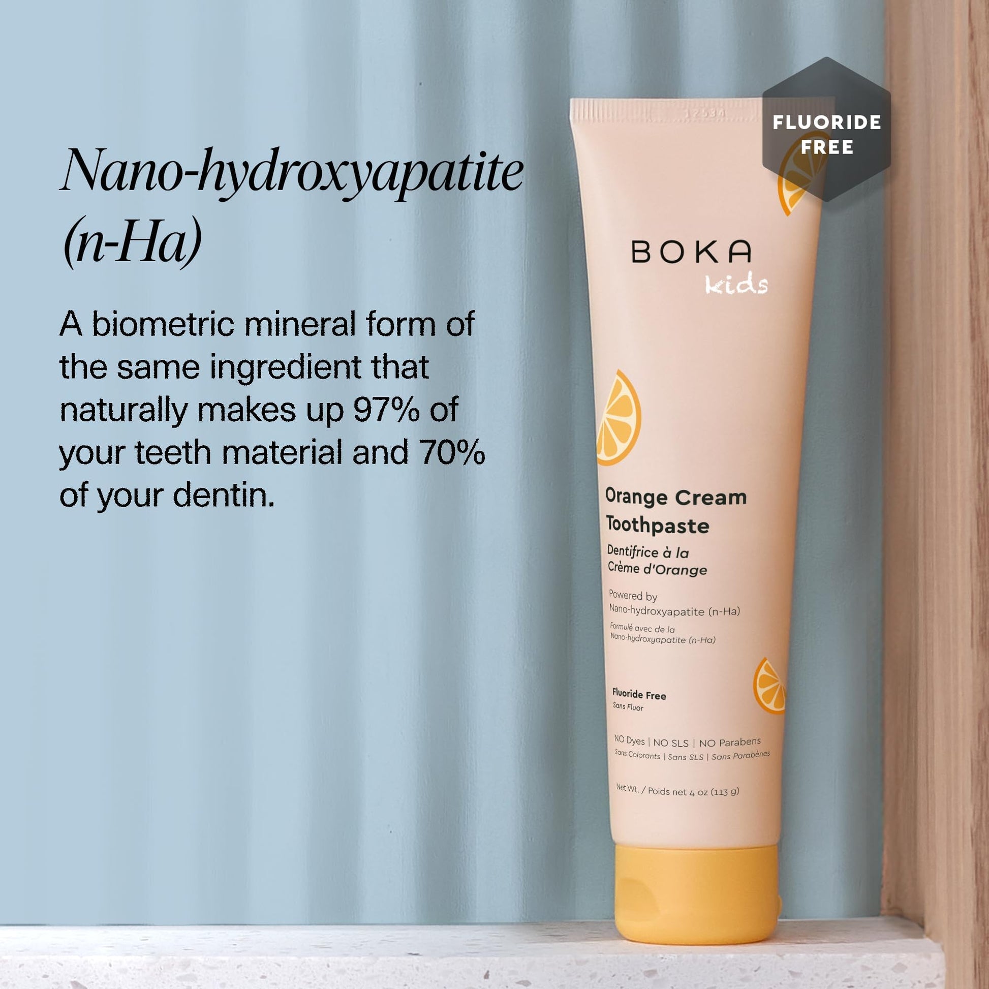 Boka Fluoride Free Toothpaste, Nano Hydroxyapatite, Training Toothpaste - Orange Cream Flavor, 4 Fl Oz (113g) 1Pk