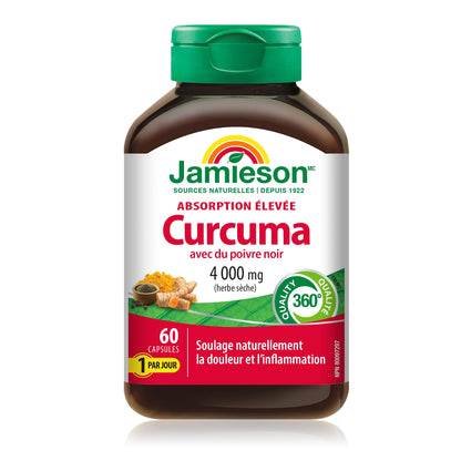 Jamieson Turmeric 4,000 mg, with Black Pepper, 60 Vegetarian Capsules, Natural Joint Pain Relief, Supports Inflammation, Helps with Digestion. High Absorption, Non-GMO, Proudly Canadian - Available at All In One Marketplace Canada