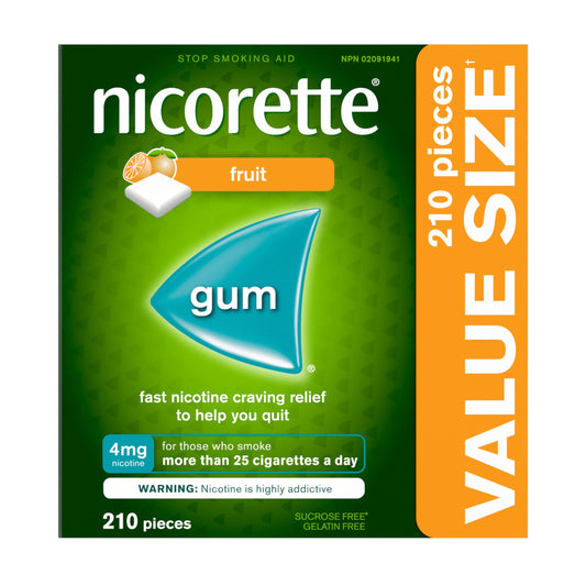 Nicorette 4mg Nicotine Gum, Fruit – Quit Smoking Aid with Fast Craving & Withdrawal Relief, Nicotine Replacement Therapy (NRT), 210 Pieces (Value Size)