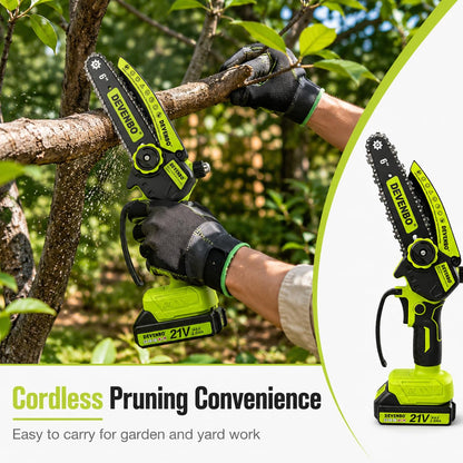DEVENBO Cordless Mini Chainsaw, 6 Inch 880W Handheld Electric Saw with 2000mAh Battery, Portable Chainsaw for Gardening, Branch Cutting, Camping, Great Gift for Men & Dad
